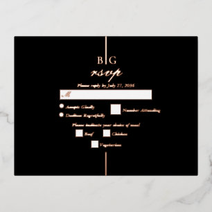 Real Rose Gold Foil Black Monogram Wedding RSVP Folie Einladungspostkarte