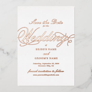 Real Rose Gold Foil Hochzeitsweiß Save the Date Folieneinladung