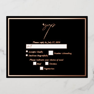 Real Rose Gold Foil Metallic Wedding RSVP Black Folie Einladungspostkarte