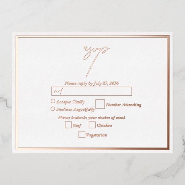 Real Rose Gold Foil White Wedding RSVP Folie Einladungspostkarte (Vorderseite)