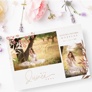 Real Rose Gold Quinceañera Trendy Zweig Spanish Folieneinladung