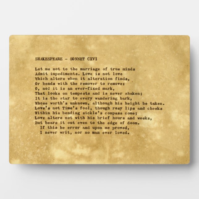 Real Schreibwriter Shakespeare Sonnet 116 (CXVI) Fotoplatte (Vorderseite)