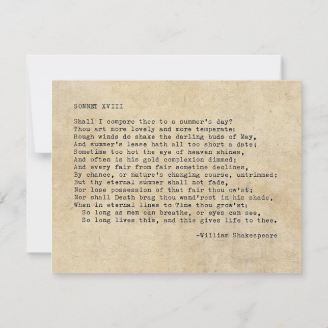 Real Schreibwriter Shakespeare Sonnet 18 (XVIII) Einladung (Rückseite)