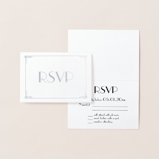 Real Silver Foil Art Deco Wedding RSVP Cards 3.5x5 Folienkarte (Anzeige)