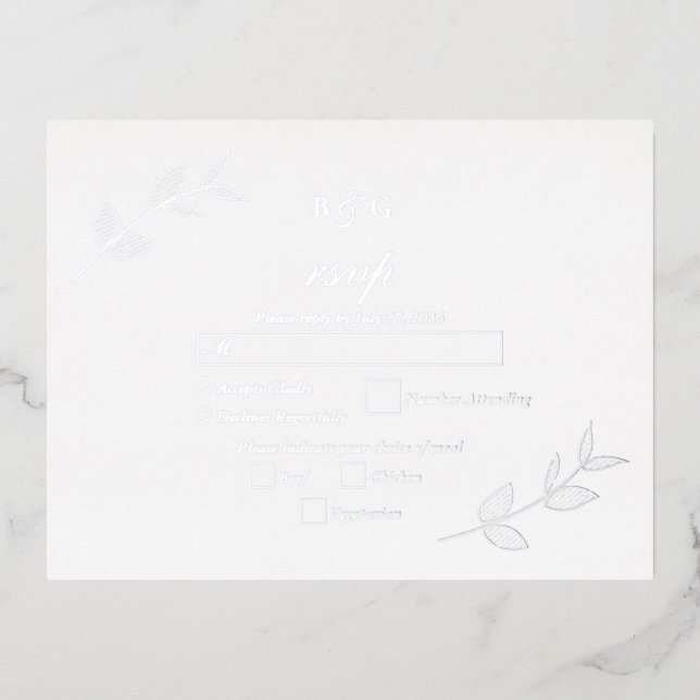 Real Silver Foil Blätter Elegante Wedding UAWG Folie Einladungspostkarte (Vorderseite)