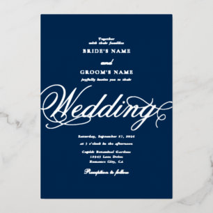 Real Silver Foil Classy Luxury Blue Wedding Folieneinladung