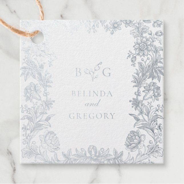 Real Silver Foil Elegante Botanische Hochzeit Geschenkanhänger (Vorderseite)