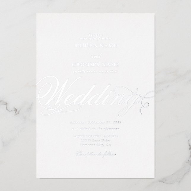 Real Silver Foil Klasse Luxus White Wedding Folieneinladung (Vorderseite)