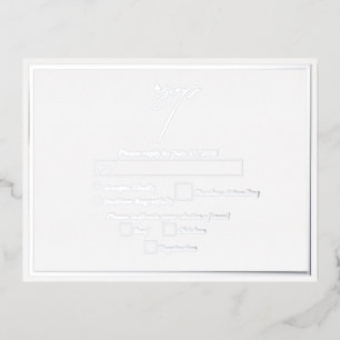 Real Silver Foil White & Silver Wedding RSVP Folie Einladungspostkarte