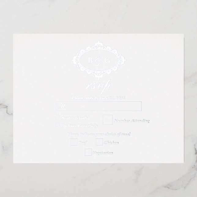 Real Silver Foil Wreath White Wedding RSVP Folie Einladungspostkarte (Vorderseite)