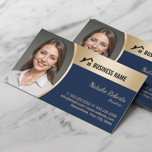 Reales Anwesen-Navy & Gold Realtor-Foto Visitenkarte