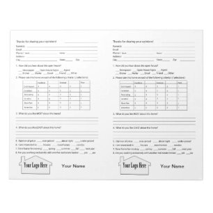 Reales Anwesen Open House Feedback Notepad Notizblock