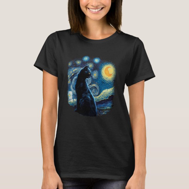 Realistic Black Cat Kitten in the space Kitten or  T-Shirt (Vorderseite)