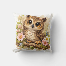 Realistic Cute Owl Floral Pillow Woodland Nursery Kissen