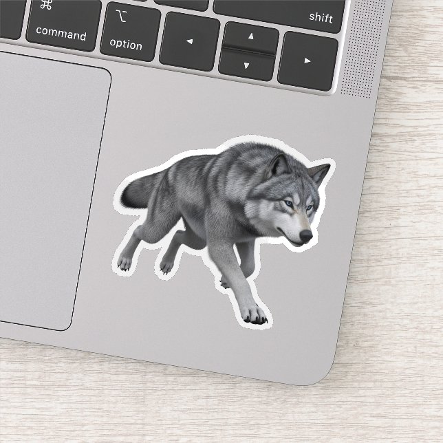 Realistic Grey Wolf 3D Digital Art Die-Cut Sticker (Detail)