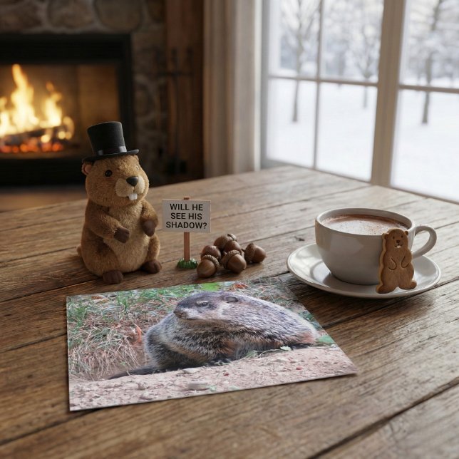 Realistic Groundhog Sitting By Burrow Nature Photo Postkarte (Von Creator hochgeladen)