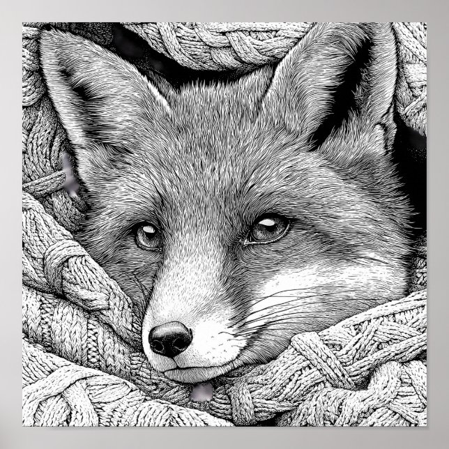 Realistic Knitted Christmas Stocking Fox Coloring  Poster (Vorne)