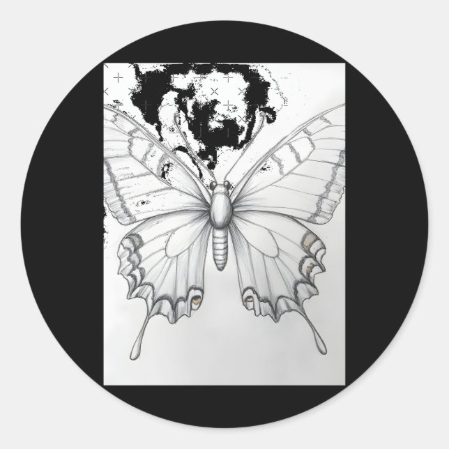 Realistic Monarch Butterfly Pencil Drawing Sticker (Vorderseite)
