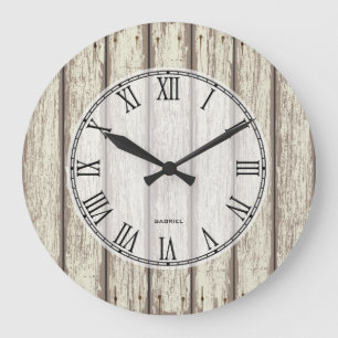 Realistic Rustic Painted Wood Planks Große Wanduhr