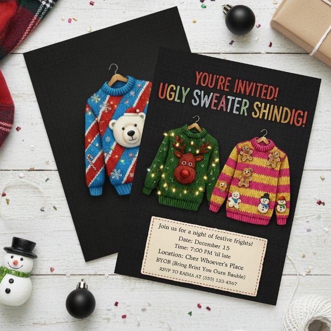 Realistic Ugly Sweater Shindig Knitted Invitation Einladung (Von Creator hochgeladen)