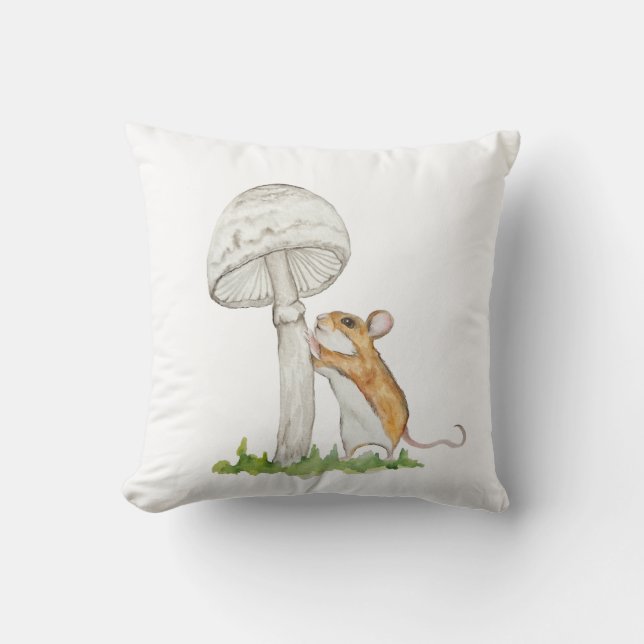 Realistisch eine lustige Feldmaus und Pilz Kissen (Vorderseite)