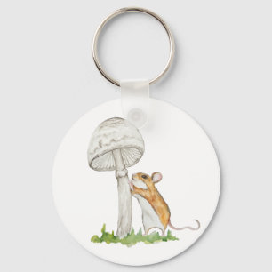 Realistisch eine lustige Feldmaus und Pilz Schlüsselanhänger