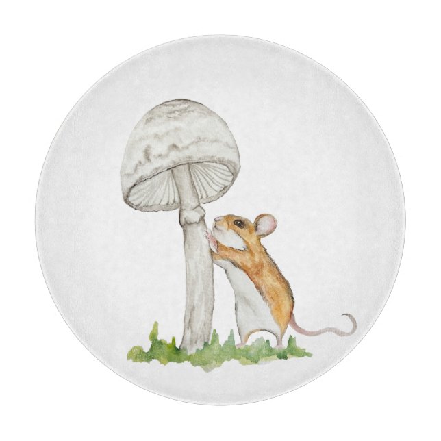 Realistisch eine lustige Feldmaus und Pilz Schneidebrett (Vorderseite)