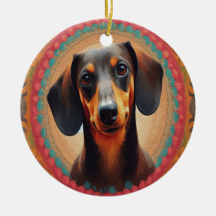 Realistisch farbenfrohe Niedliche Dackel Hundelieb Keramik Ornament