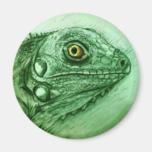 Realistisch grüne Reptilienkunst Round Magnet - Ig