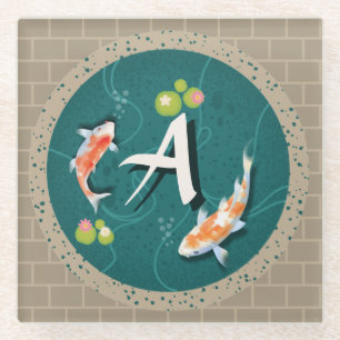 Realistisch grüner japanischer Koi-Fischteich Glasuntersetzer