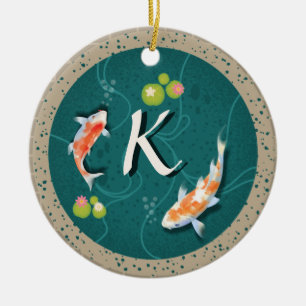 Realistisch grüner japanischer Koi-Fischteich Keramik Ornament