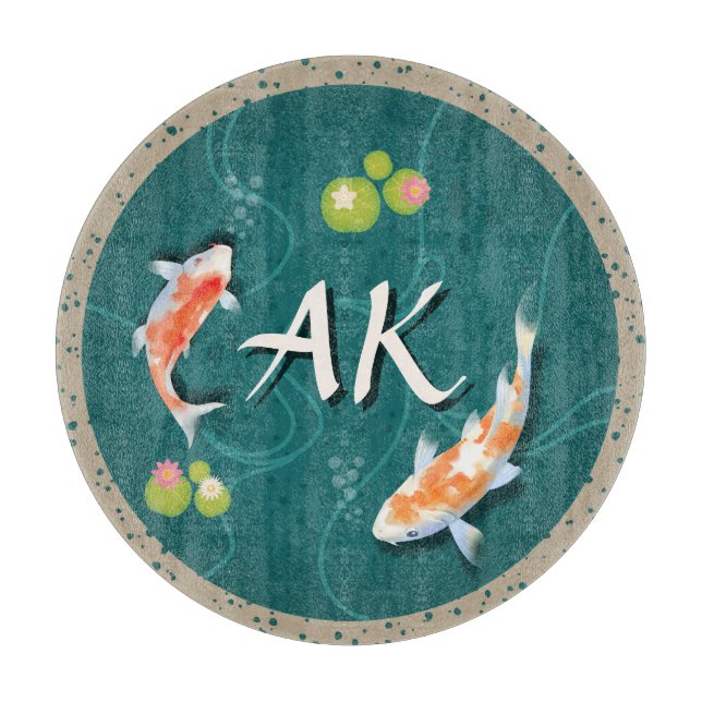 Realistisch grüner japanischer Koi-Fischteich Schneidebrett (Vorderseite)