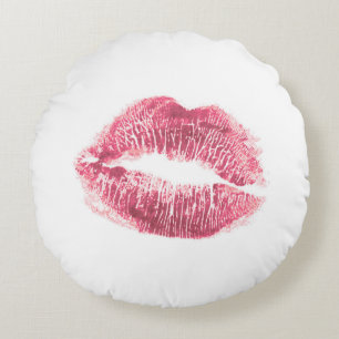 Realistisch rosa Lippen, abgeschiedener Kuss Rundes Kissen