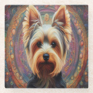 Realistisch Yorkshire Terrier Dog Colorful Border Glasuntersetzer