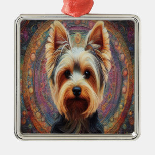 Realistisch Yorkshire Terrier Dog Colorful Border Ornament Aus Metall