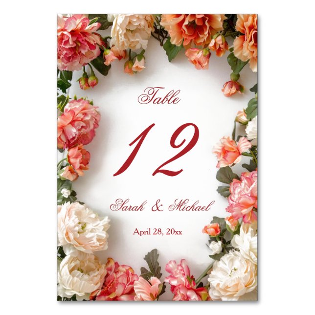 Realistische 3D-Blumen-Hochzeit   Tischnummer (Vorderseite)