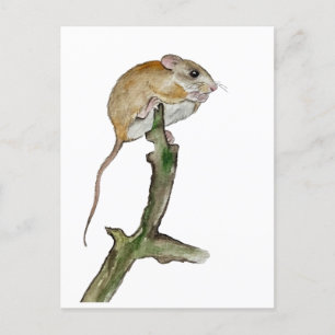 Realistische Aquarellmaus in einem Baum Feiertagspostkarte