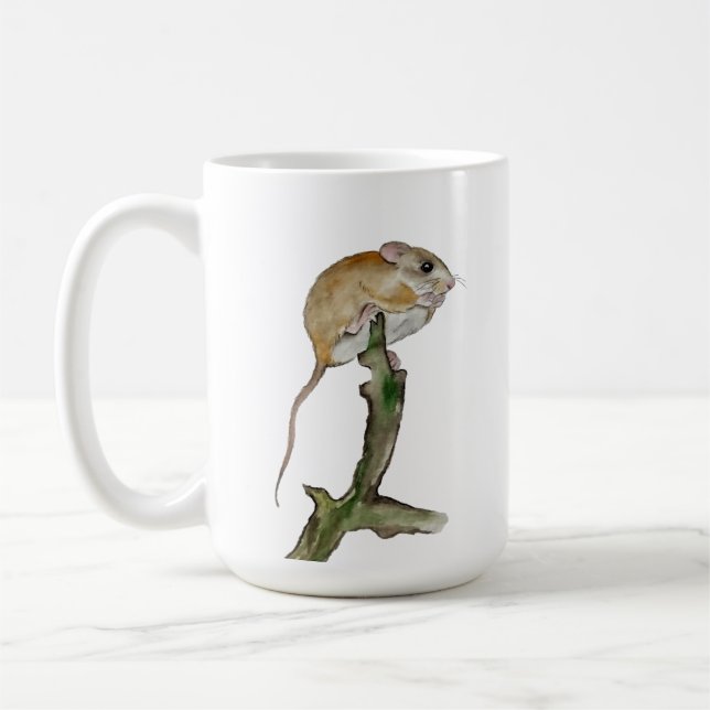 Realistische Aquarellmaus in einem Baum Kaffeetasse (Links)