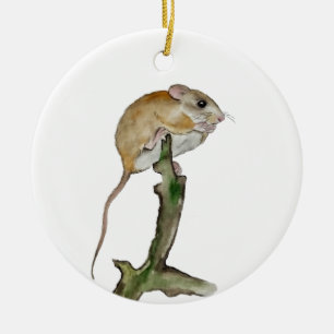 Realistische Aquarellmaus in einem Baum Keramik Ornament