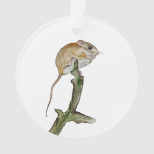 Realistische Aquarellmaus in einem Baum Ornament