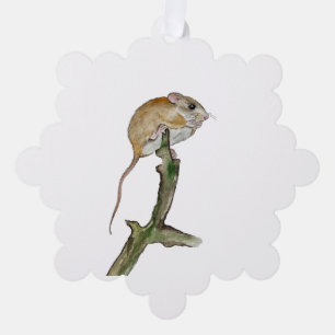 Realistische Aquarellmaus in einem Baum Ornament Karte
