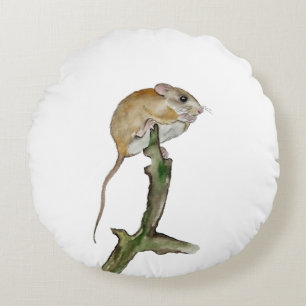 Realistische Aquarellmaus in einem Baum Rundes Kissen