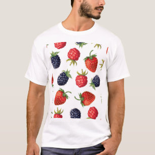 Realistische Berries Köstliches nahtloses Muster T-Shirt