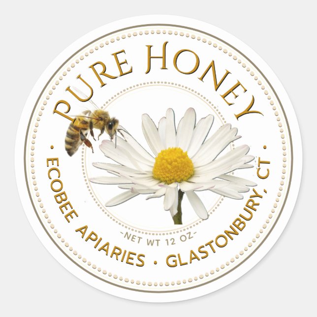 Realistische Biene und Daisy Honey Label White Runder Aufkleber (Vorderseite)