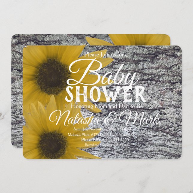 Realistische Birchwood Sunflowers Baby Dusche Einladung (Vorne/Hinten)