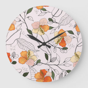 Realistische Blumen, nahtloses Vintage-Muster. Große Wanduhr