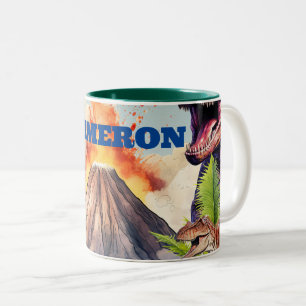 Realistische Dinosaurier und Vulkan benutzerdefini Zweifarbige Tasse