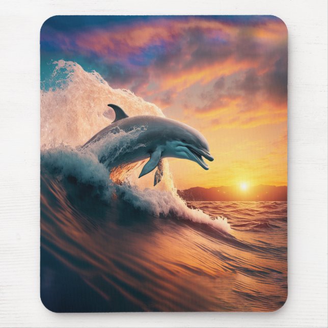 Realistische Dolphin Jumping Ocean Sunset Kids Adu Mousepad (Vorne)