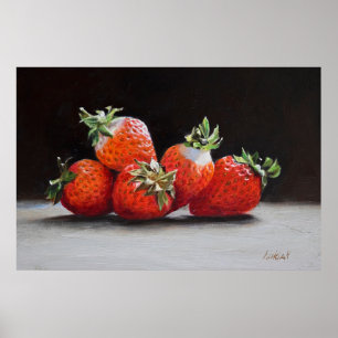 Realistische Erdbeeren Stillleben Ölgemälde Poster
