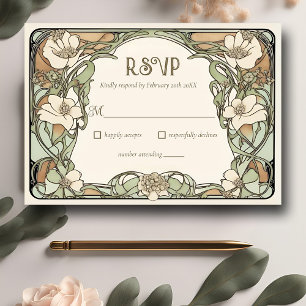 Realistische florale Hochzeitskarte Art Nouveau RSVP Karte